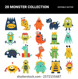 Vector Set of Adorable Monster Illustrations.