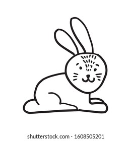 Vector set of adorable rabbit in trendy Scandinavian style. Funny, cute, hugge, hand drawn illustration for poster, banner, print, decoration kids playroom or greeting card. 