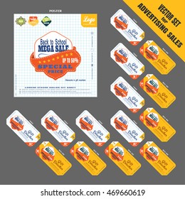 Vector set for advertising Back to school sales with poster and gift vouchers.