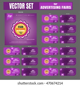 Vector set for advertising Back to school fair with poster and gift vouchers on the lilac background.