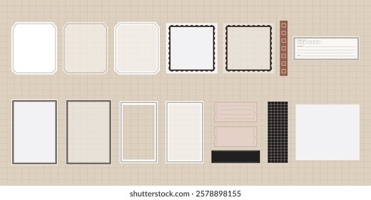 Vector set of aesthetic minimalist scrapbooking journal stickers