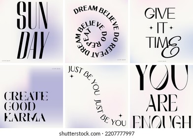 Vector set of aesthetic minimalistic instagram poster with pastel gradient background. Creative artwork. Template for card, poster, banner, print for t-shirt, pin, badge, patch.