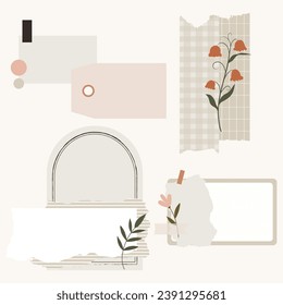 Vector set of aesthetic notepad, memo pad notepaper, journal and scrapbook sticker elements