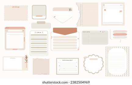 Vector set of aesthetic planner stickers, sticky notes, notepad and memo pad