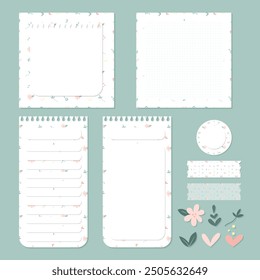 Vector set of aesthetic planner stickers, sticky notes, notepad and memo pad