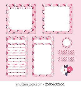 Vector set of aesthetic planner stickers, sticky notes, notepad and memo pad