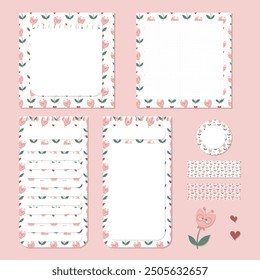 Vector set of aesthetic planner stickers, sticky notes, notepad and memo pad