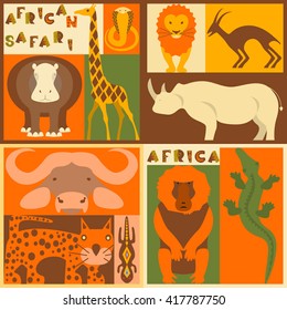Vector set of African animals elements and icons in modern flat design. Perfect promotional flyer, booklets and articles. Vector illustration eps10