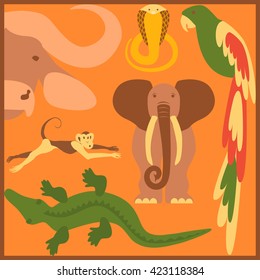 Vector set of African animals elements and icons in modern fla design. eps10 vector. Perfect promotional flyer, booklets and articles.