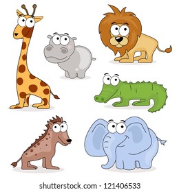 Vector Set of African Cartoon Animals