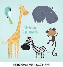 Vector Set of African Cartoon Animals