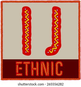 Vector set of african font with ethnic pattern. Letters I J