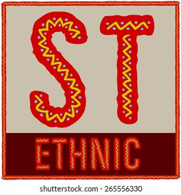 Vector set of african font with ethnic pattern. Letters S T