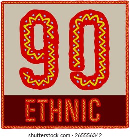 Vector set of african font with ethnic pattern. Numbers 9 0