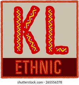 Vector set of african font with ethnic pattern. Letters K L