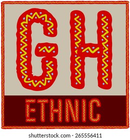Vector set of african font with ethnic pattern. Letters  G H