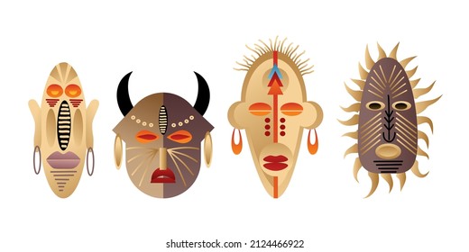Vector set of African masks, minimalism