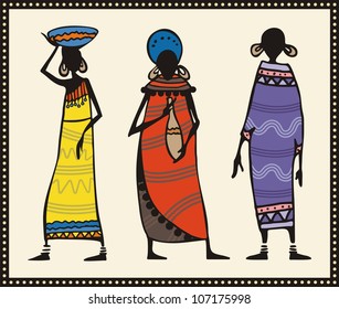 Vector set of African women in traditional clothing.