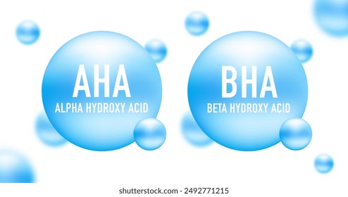 Vector set of AHA and BHA. Beta hydroxy acid and alpha hydroxy acid. Acid molecule concept design. Vector illustration