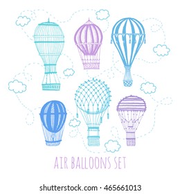 vector set air balloon blue green cloud