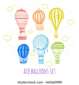 vector set air balloon rainbow cloud