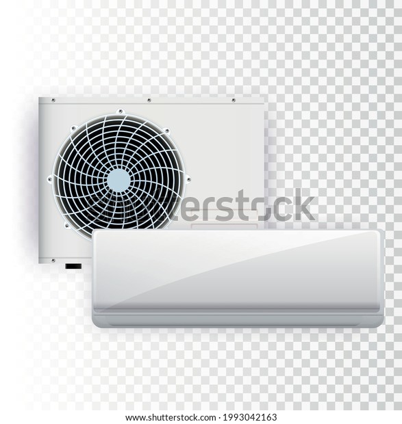 Vector set of air conditioner installation on\
transparent background.