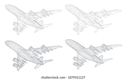 vector set of aircraft from triangular segments. design element for business and tourism