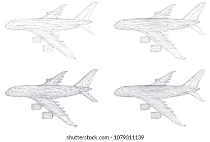 vector set of aircraft from triangular segments. design element for business and tourism