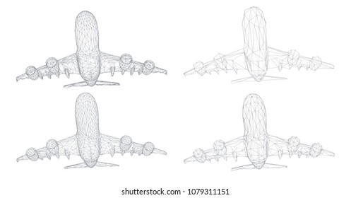 vector set of aircraft from triangular segments. design element for business and tourism