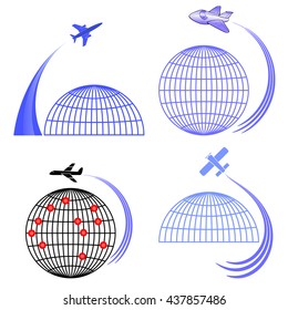 Vector Set of Airplane Icons Isolated on White Background. Around the World Travelling by Plane. Summer Vacation.