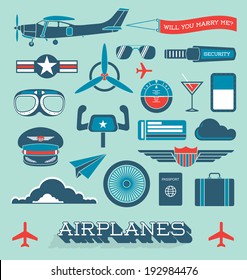 Vector Set: Airplanes and Flight Icons and Objects