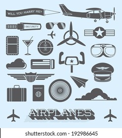 Vector Set: Airplanes and Flight Icons and Objects