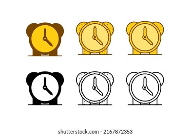 Conjunto vectorial de relojes de alarma en estilo doodle sobre fondo blanco