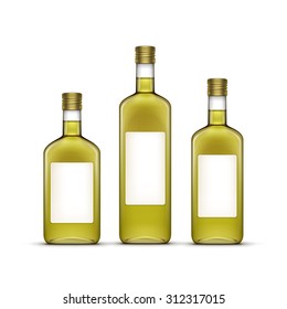 Vector Set of Alcohol Alcoholic Beverages Drinks Whiskey or Sunflower Olive Oil Glass Bottles Isolated on White Background