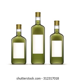 Vector Set of Alcohol Alcoholic Beverages Drinks Whiskey or Sunflower Olive Oil Glass Bottles Isolated on White Background