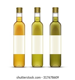 Vector Set of Alcohol Alcoholic Beverages Drinks Whiskey or Sunflower Olive Oil Glass Bottles Isolated on White Background