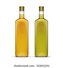 Vector Set of Alcohol Alcoholic Beverages Drinks Whiskey or Sunflower Olive Oil Glass Bottles Isolated on White Background