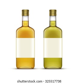 Vector Set of Alcohol Alcoholic Beverages Drinks Whiskey or Sunflower Olive Oil Glass Bottles Isolated on White Background