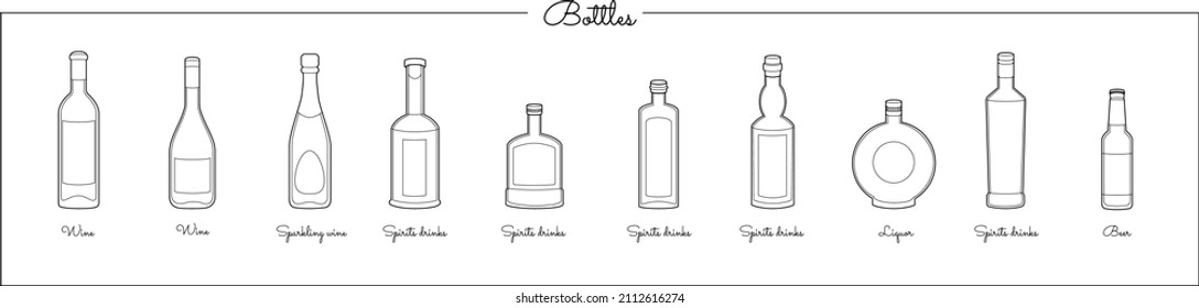 Vector set of alcohol bottles. Vector illustration