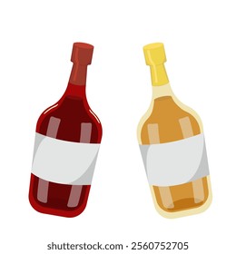 Vector set of alcoholic beverage bottles. Brandy and whiskey logo on white background. Bar and pub icons