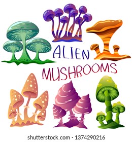 vector set of alien mushrooms