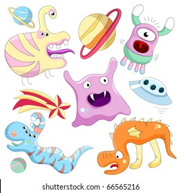 Vector set of aliens and monsters. Isolated over white