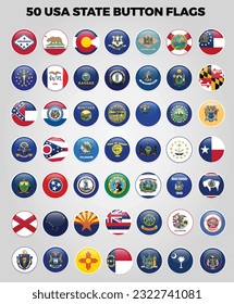 Vector set all united states regions flag collection button flags of usa