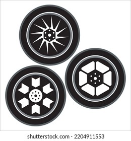 Vector Set Of Alloy Wheels Illustration Isolated On White Background