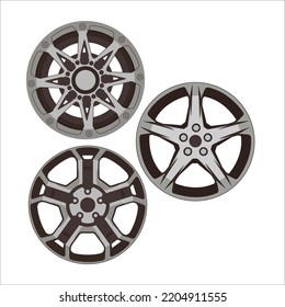 Vector Set Of Alloy Wheels Illustration Isolated On White Background