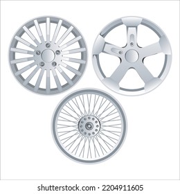 Vector Set Of Alloy Wheels Illustration Isolated On White Background