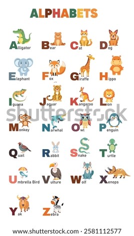 vector set of Alphabet Animals A-Z - Cute and Educational Animal Illustrations for Kids