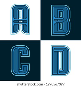 Vector set alphabet of fonts Blue : A, B, C, D