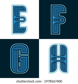 Vector set alphabet of fonts Blue : E, F, G, H