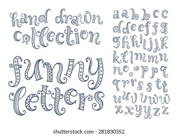 Vector set with alphabet, funny letters. Hand drawn collection